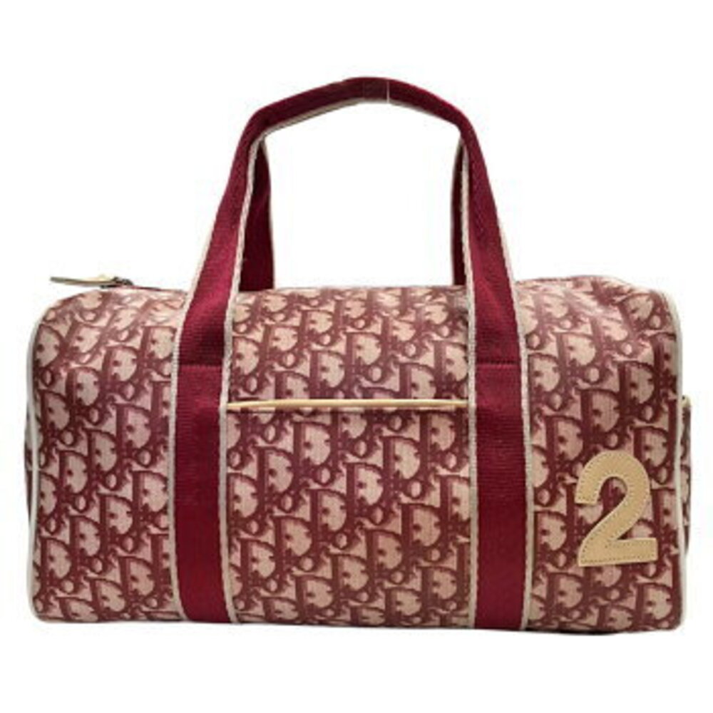Christian Dior Trotter Boston Bag Handbag Red Bordeaux Red